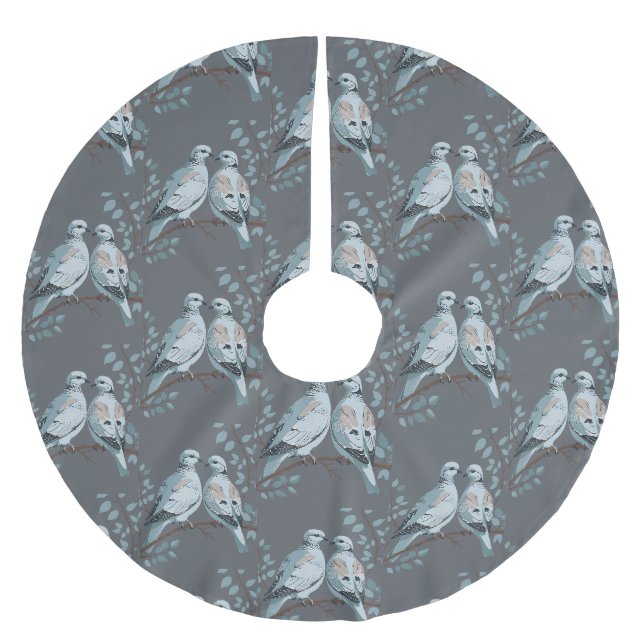 Two Turtle Doves Cut-Out Stencil-Style Brushed Polyester Tree Skirt (Front)