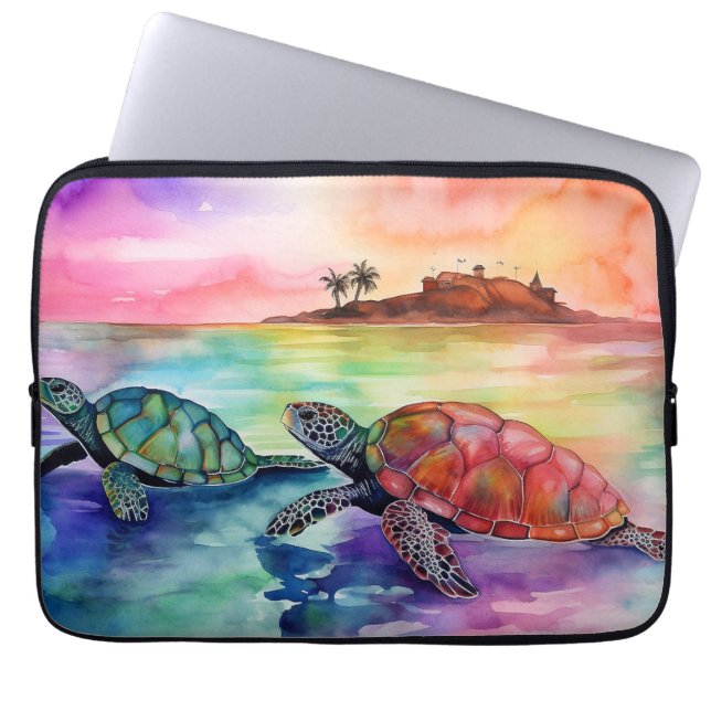 Two Turtles on the Shore of a Tropical Paradise Laptop Sleeve (Front)
