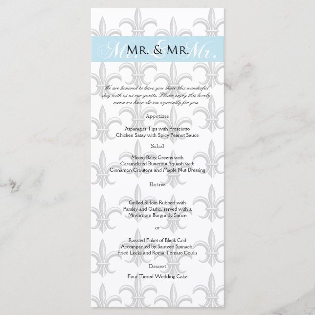 Two Tuxedo Groom Gay Wedding Menu (Front)