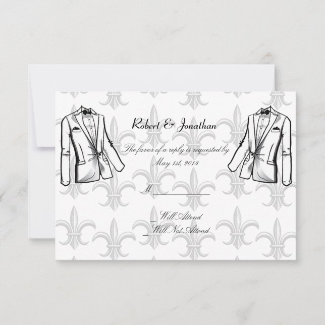 Two Tuxedo Groom Gay Wedding Response Card (Front)