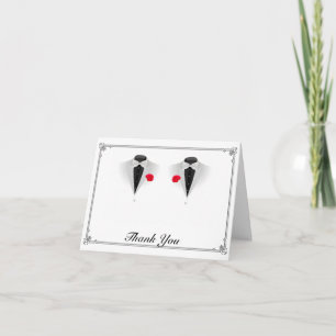 Two Tuxedos on White Gay Wedding Thank You Card