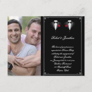 Two Tuxedos with Red Rose Gay Wedding Engagement Invitation