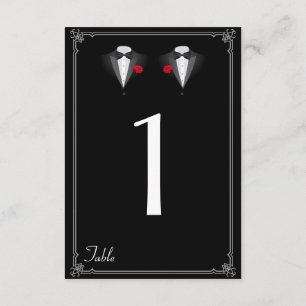 Two Tuxedos with Red Rose Gay Wedding Table Number