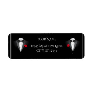 Two Tuxedos with Red Rose Wedding Return Address