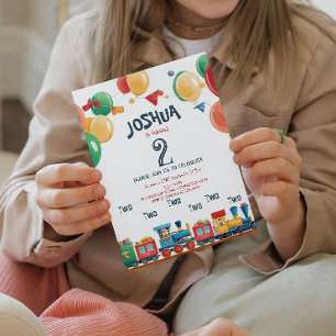 Two Two Toy Train second Kids Birthday Party Invitation