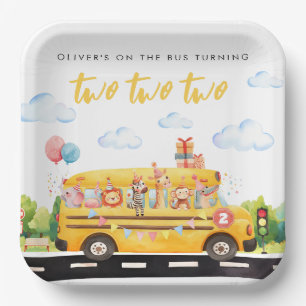 Two Two Two School Bus Square Paper Plate