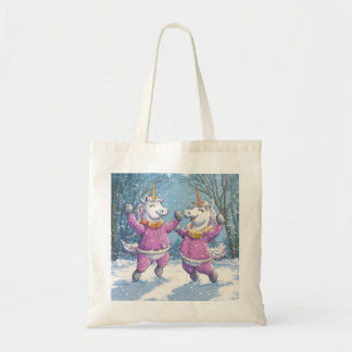 Two Unicorns in snow outfit Tote Bag