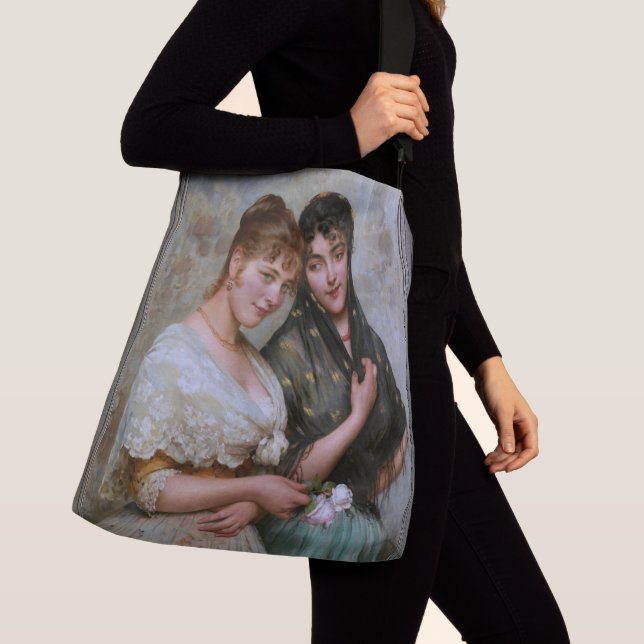 Two Venetian Women by Eugene de Blaas Crossbody Bag (Close Up)