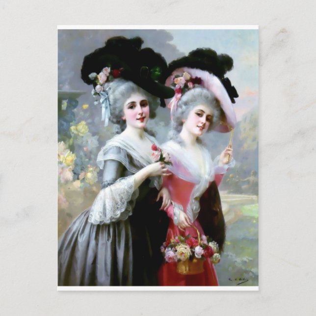 Two Victorian Ladies with Roses painting Postcard (Front)