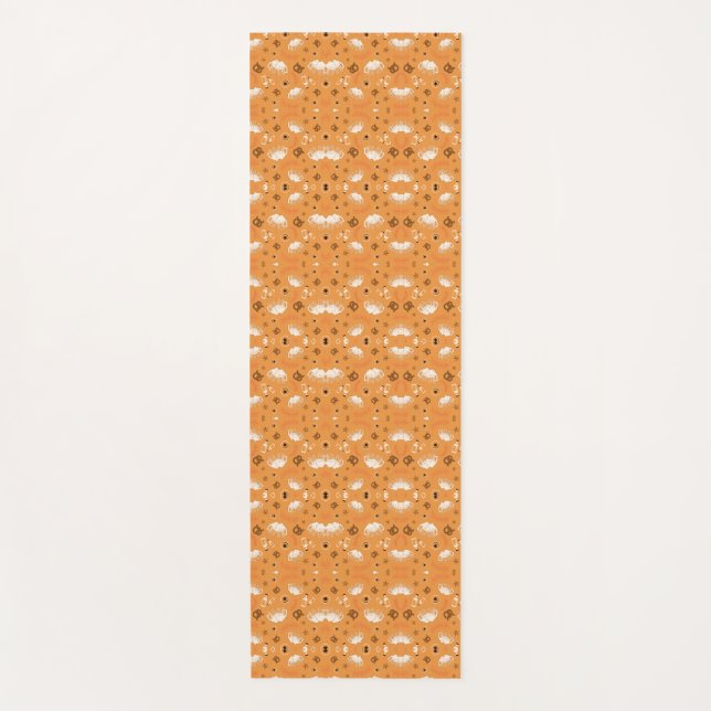 Two views of fabric with a symmetrical orange  yoga mat (Front)