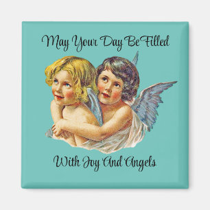 Two Vintage Angels Square Magnet