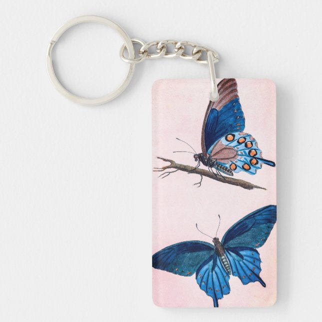 Two Vintage Blue Butterflies  Key Ring (Front)