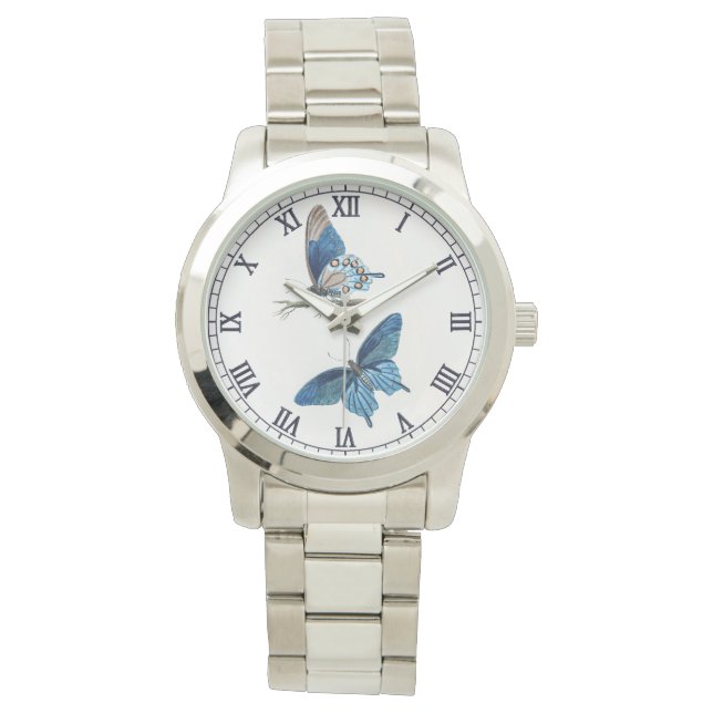 Two Vintage Blue Butterflies  Watch (Front)