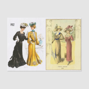 Two Vintage Edwardian Fashion Plate Decoupage  Tissue Paper