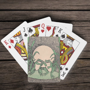 Two Vintage Funny Love Green Frogs Moon Playing Cards