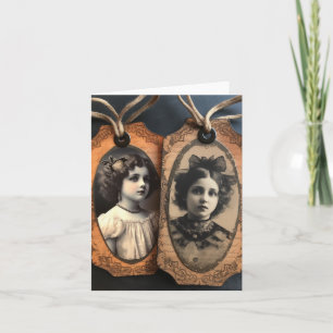 Two Vintage Girls Mixed Media Collage Tags Card