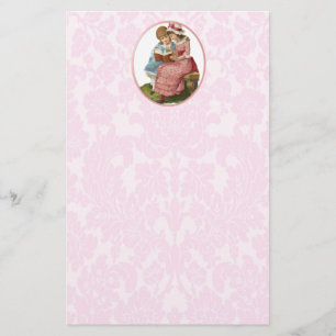 Two Vintage Girls reading a book Stationery