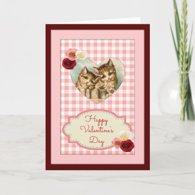 Two Vintage Orange Cats Valentine's Day Card (Front)