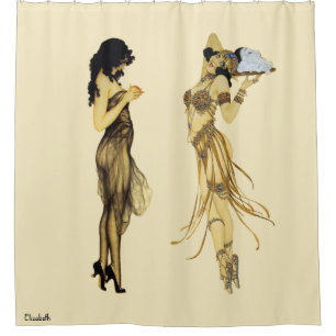 Two Vintage Retro Ladies Art Nouveau Style Shower Curtain