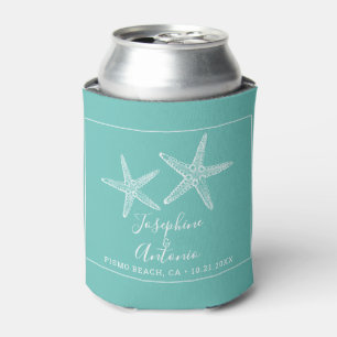 Two Vintage Starfish Turquoise Wedding Can Cooler