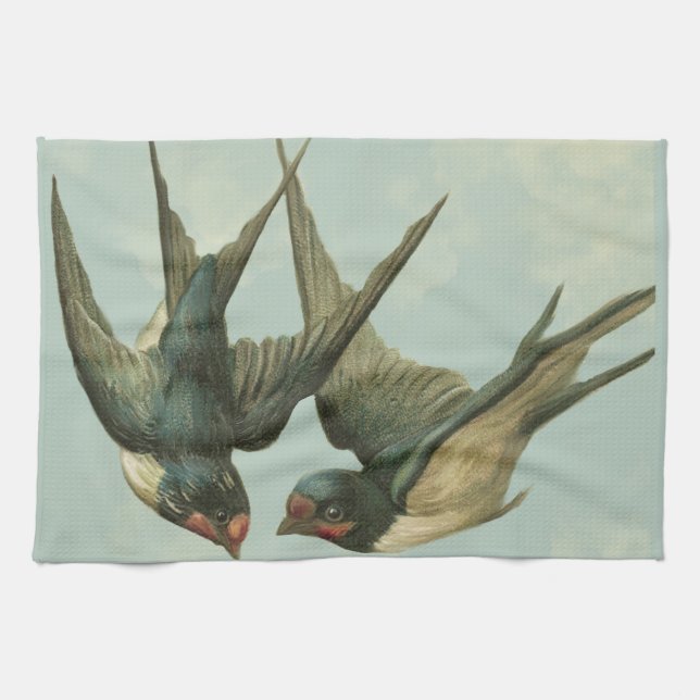Two Vintage Swallows Tea Towel (Horizontal)