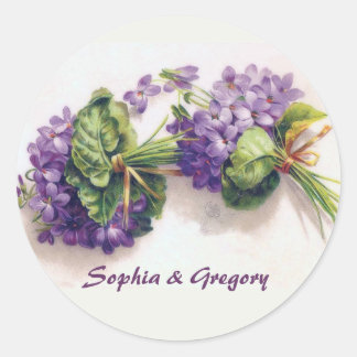 Two Vintage Violet Wedding Bouquets Classic Round Sticker