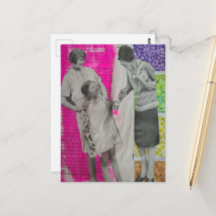 Two Vintage Women and a Girl Colourful Collage Postcard