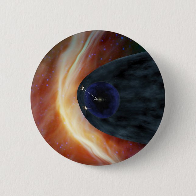 Two Voyager Spacecraft Exploring Turbulent Space. 6 Cm Round Badge (Front)