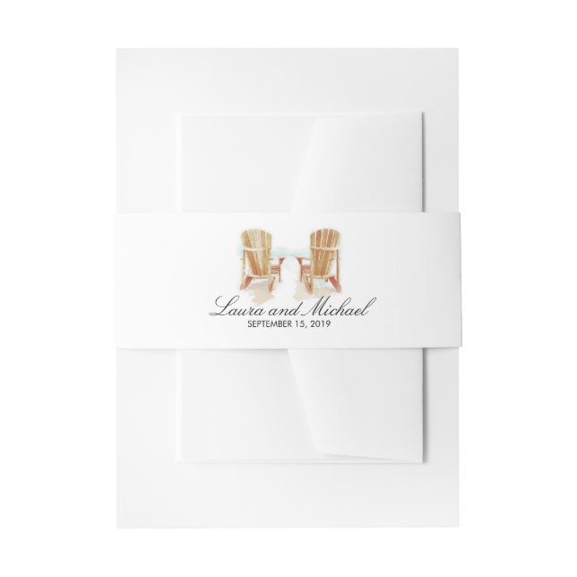 Two Watercolor Adirondack Beach Chairs | Wedding Invitation Belly Band (Front Example)