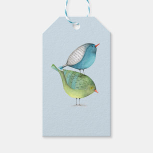 Two Watercolor Blue and Green Birds Gift Tags