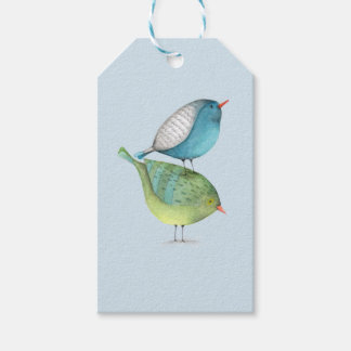 Two Watercolor Blue and Green Birds Gift Tags