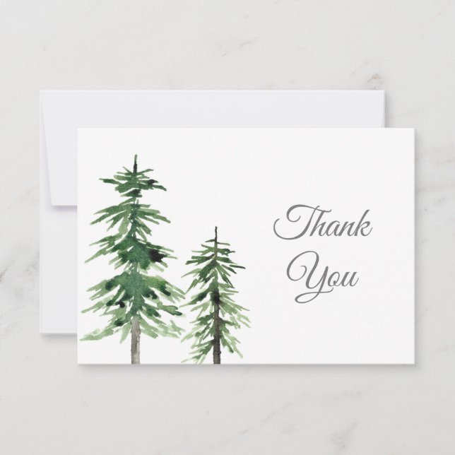 Two Watercolor Pine Trees  Thank You Card (Front)