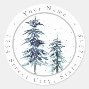 Two Watercolor Winter Pine Trees 2 Labels