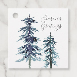 Two Watercolor Winter Pine Trees gift tags