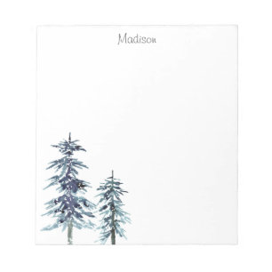 Two Watercolor Winter Pine Trees Notepad