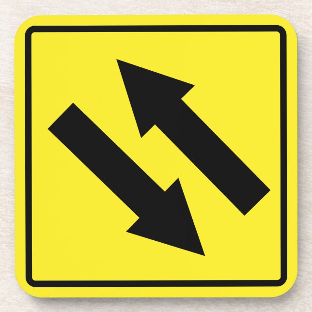 Two Way Traffic Sign Hard Plastic Coaster (Front)