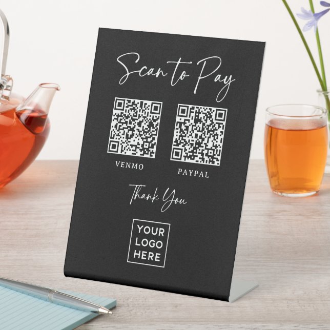 Two Ways to Pay | Elegant Black Scannable QR Code Pedestal Sign (In SItu)