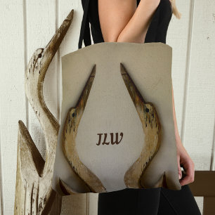Two Weathered Herons with Initials Coastal Tote Bag