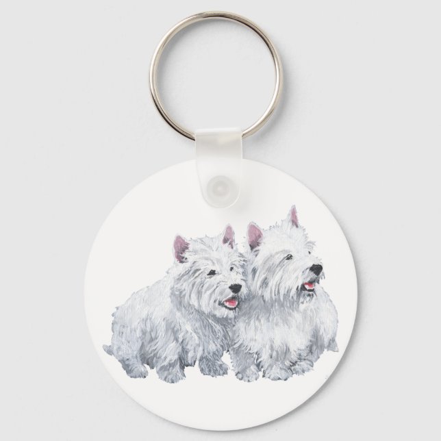 Two West Highland White Terriers Key Ring (Front)