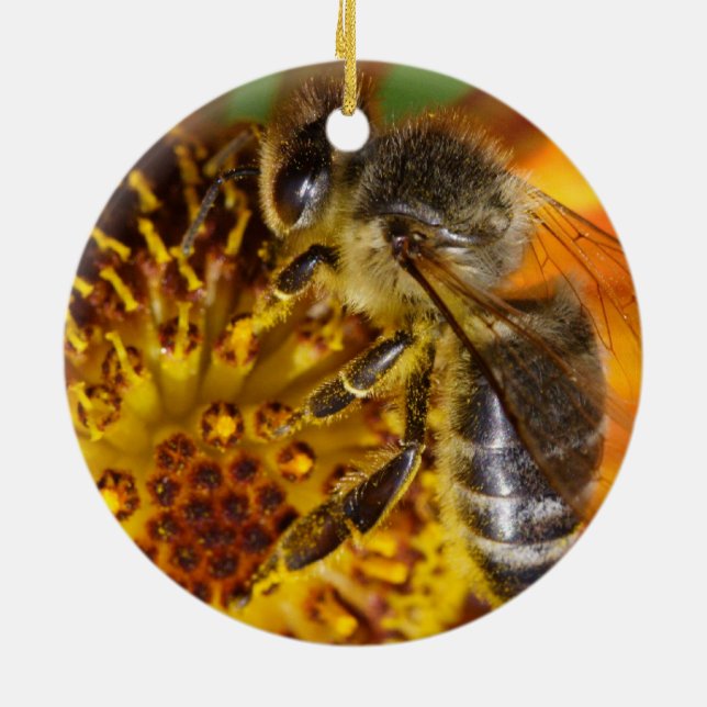 Two Western Honey Bees Ceramic Tree Decoration (Back)