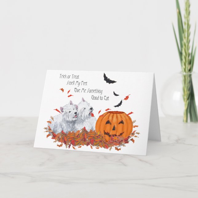 Two Westies at Halloween Card (Front)