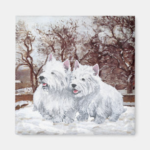 Two Westies in Wintertime Magnet