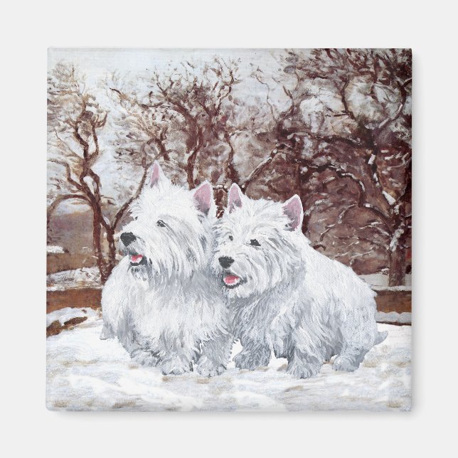 Two Westies in Wintertime Magnet (Front)