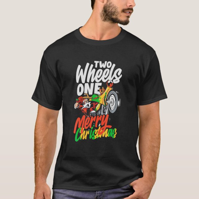 Two Wheels One Merry Christmas Biker Xmas T-Shirt (Front)