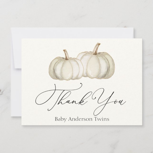 Two White and Gold Pumpkins Thank You Note Card (Front)