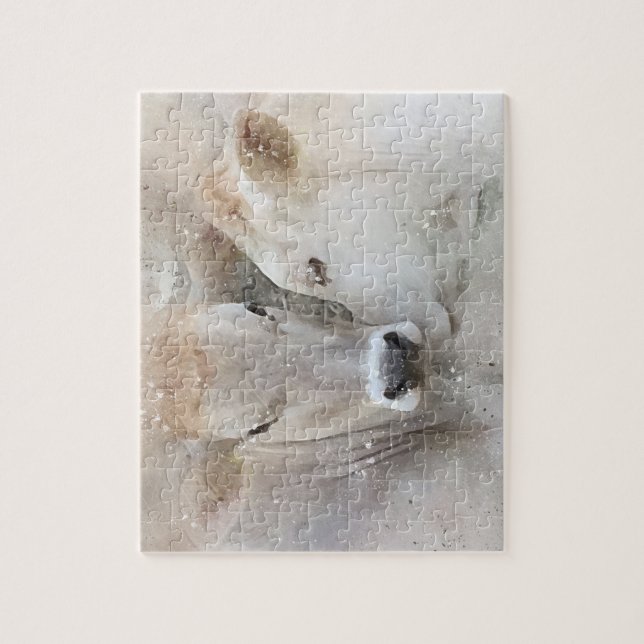 Two white cows on watercolor effect jigsaw puzzle (Vertical)