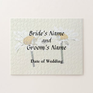 Two White Daisies Waving Wedding Products Jigsaw Puzzle
