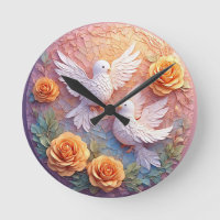 Two White Doves Amidst a Floral Pattern