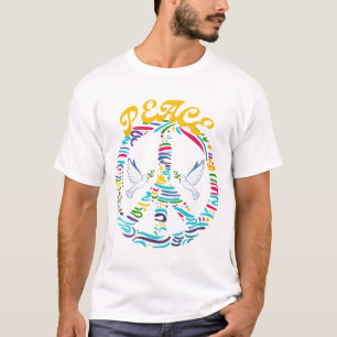 Two White Doves Flying Inside A Peace Sign Symbol T-Shirt