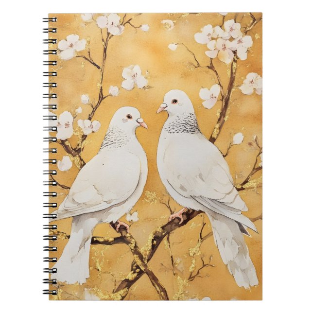  two white doves perched on a branch notebook (Front)